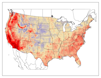 Percent of total nitrogen as dry deposition 2000-2002