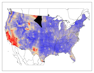 Percent of total sulfur as dry deposition 2021-2023