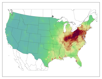 Total deposition of sulfur 2000-2002